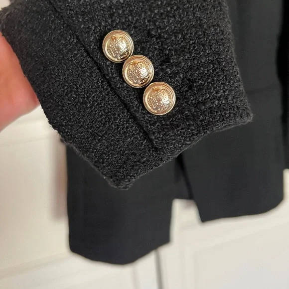 H&M Black Tweed Double-Breasted Blazer with Gold Buttons Size Small - Picture 3 of 9